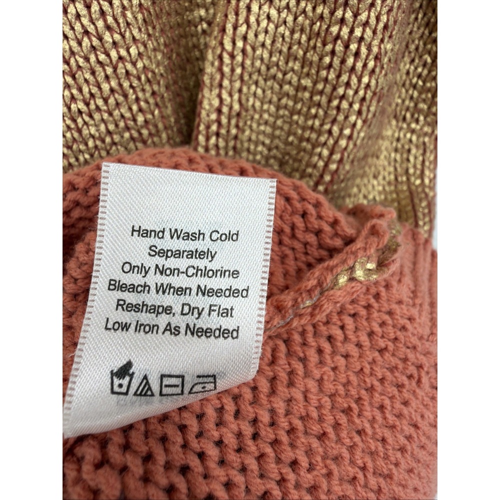 Coldwater Creek Open Knit Top Sz S Terra Cotta Metallic Gold 3/4 Sleeve Shimmer - Picture 6 of 7